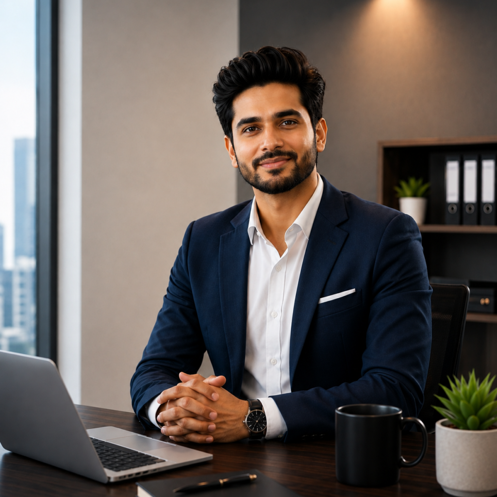 Businessman representing digital marketing web development mobile applications and AI automation solutions