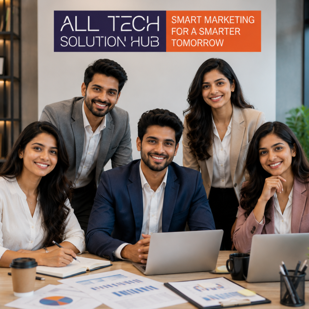Professional business team collaborating on digital marketing, technology and AI solutions